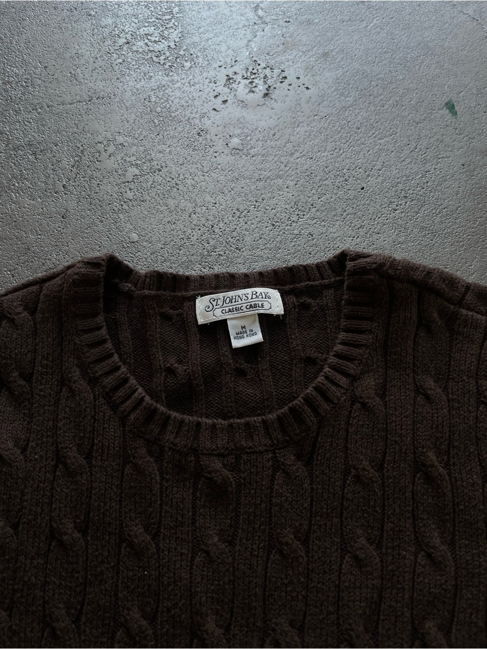 Vintage St. John's Bay Dark Chocolate Brown Cable Crewneck Sweater Cotton Blend - Picture 4 of 6